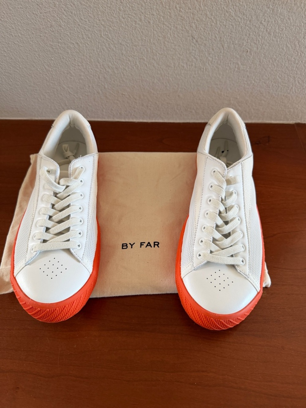 By Far White Sneakers with Orange Soles
